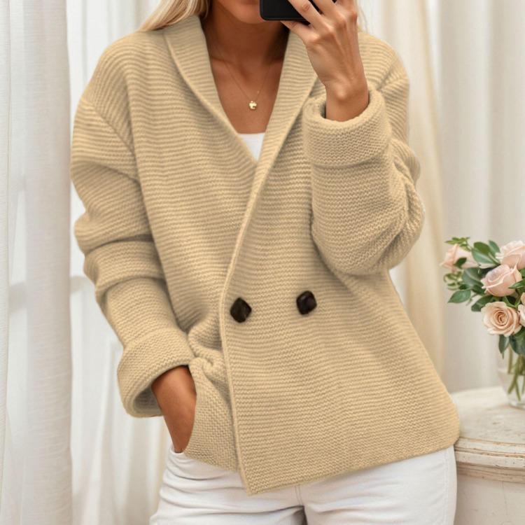 Winter Fall Women Knitted Cardigan Sweater Coat Double Breasted Lapel