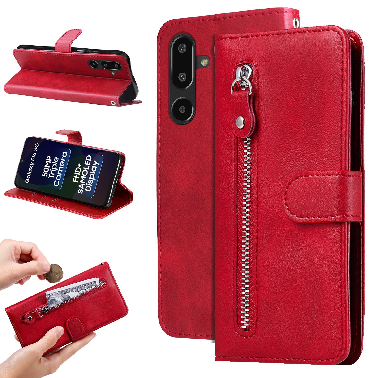 

For Samsung Galaxy F16 5G/Galaxy M16 5G PU Leather Cases with Zipper Pocket Wallet Phone Cover Stand Pink