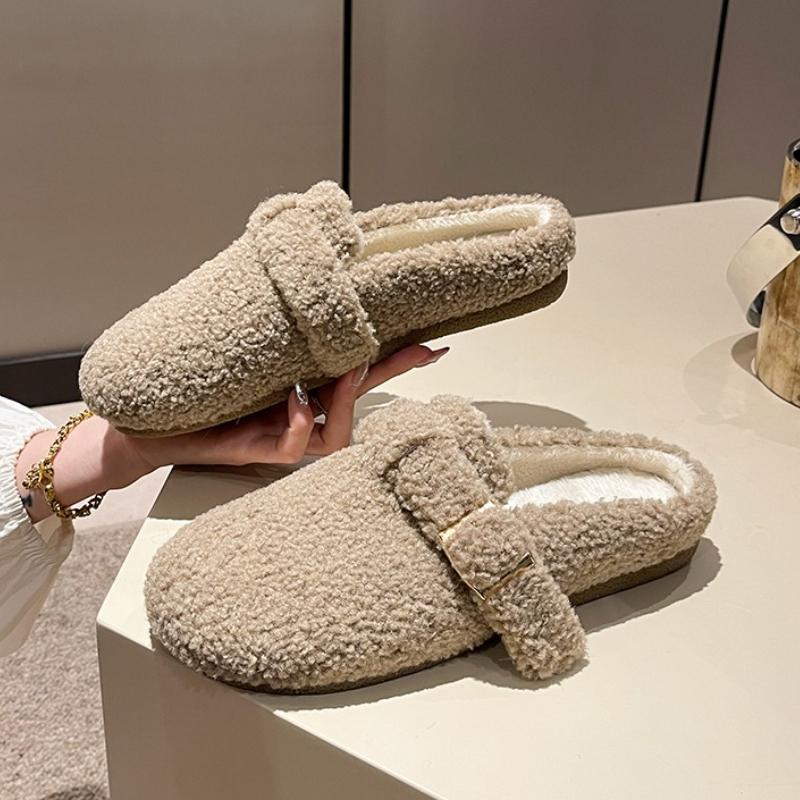 Fashion Fur Slippers Women New Mules Shoes Flats Suede Short Plush Shoes 2025 Winter Woman Sneakers Fashion Flip Flops Slingback Slides