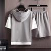 Moda Uomo Estiva Maglietta a Maniche Corte Waffle Morbida Comfort Casual Uomo Comoda Taglia Grande Set Sportivo
