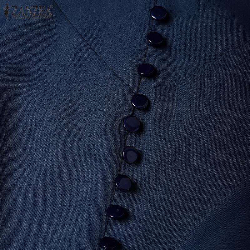 ZANZEA Damenmode Stehkragen 3/4-Ärmel Elegant Lässig A-Linien-Kleid