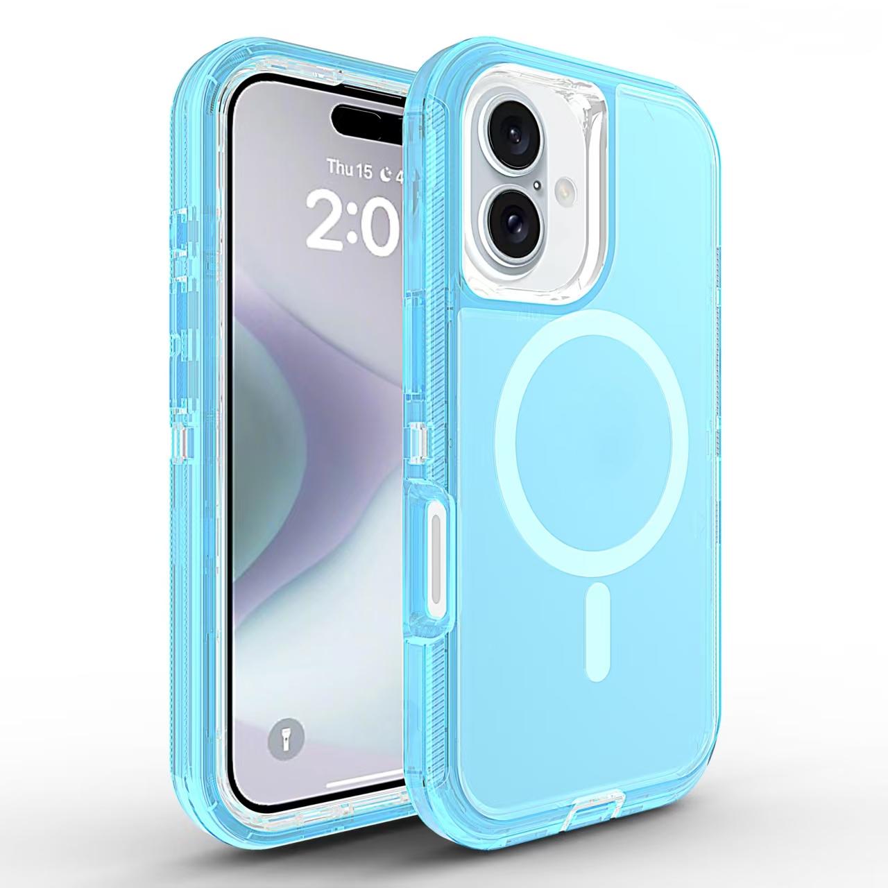 

For iPhone 16 Case Compatible with MagSafe Shockproof TPU+PC Phone Back Cover Transparent Blue
