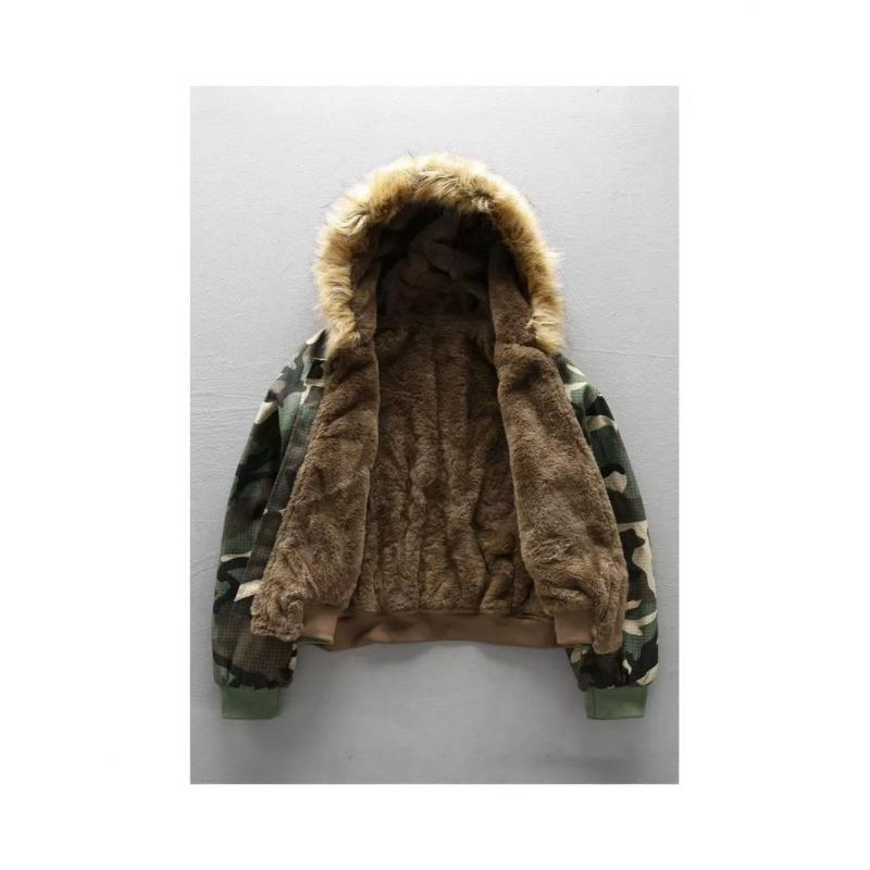 Chaqueta de Invierno con Capucha Camuflaje para Hombre - Doble Cara, con Borrego, Gruesa y Cálida