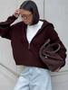 Women Zip Up Cardigan Sweater Spring Fall New Loose Casual Lapel Solid Knit Top White M