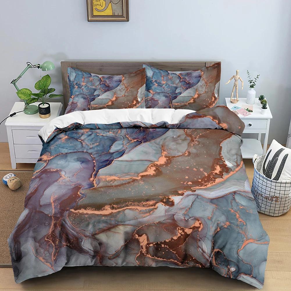 Chic Watercolour Marble Teal Blue Marble Duvet Cover Women Girl Gift Gold Fluid Stone Abstract Art Watercolor Bedspread Cover
