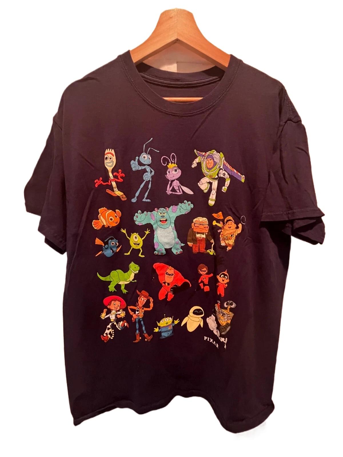 2025    EUC PIXAR Short Sleeve Cotton Unisex and Women TShirt Navy Pixar Characters Unisex Cotton Short Sleeve High Street XL