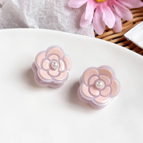 Hair Claw with High-Elastic Spring Camellia Design Hair Clip with Imitation Pearl Decor