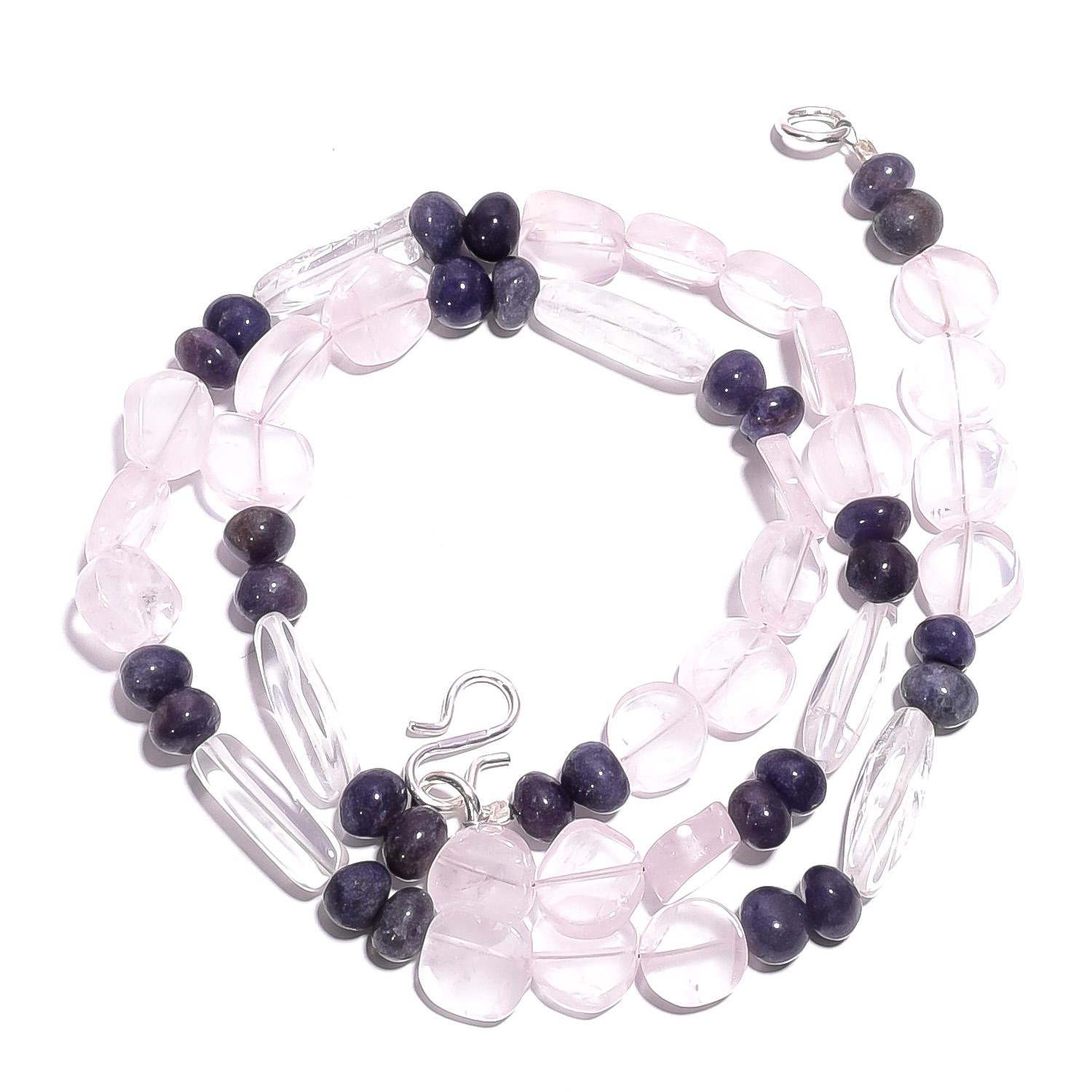

Natural Rose Quartz Iolite Gemstone Mix Shape Smooth Beads Necklace 17 UB-4922 UB-4922
