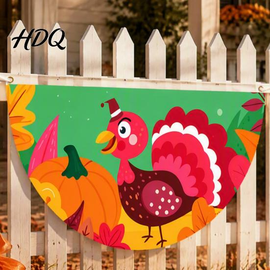Autumn Garden Decor Fall Bunting Fan Flag for Outside 1.5 X 3ft Turkey Pumpkin Maple Thanksgiving Leaf Pattern Hanging Banner Harvest Buntings Theme