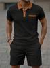 Men's Summer Waffle Collar Color Block Pocket Button-Down Short Sleeve Shirt and Shorts Set