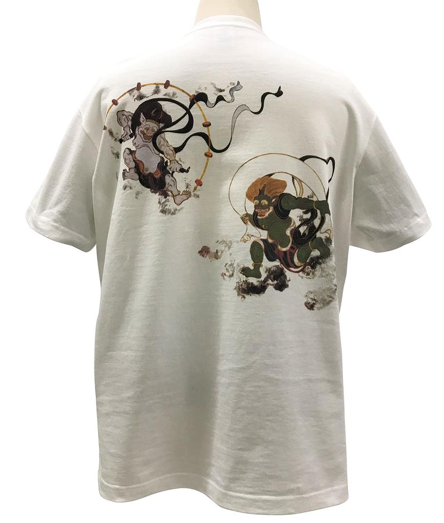 Edoten T-Shirt, 5.6 Oz. 100% Cotton, Japanese Print, Wind God and Thunder God, White, Size M