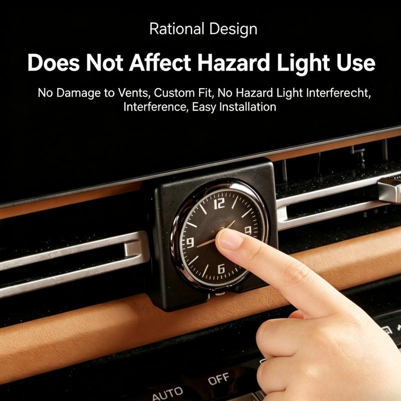 Analog Clock Accessory for V27 Vehicles Designed to Fit OEM Vent Opening While Supporting Hazard Switch Function