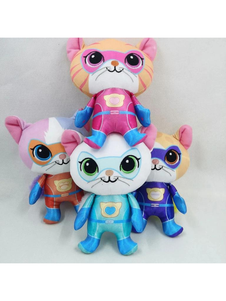 Super Kitties Team Crystal Anime Plush Toys - Super Soft Blue Green Yellow Kittens Dolls Kids Gift