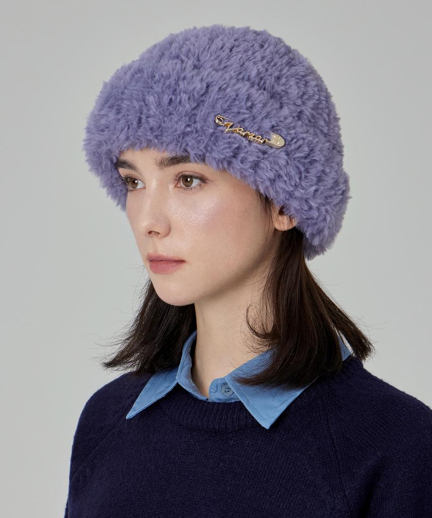 Bajal Safety Pin Fur Beanie Purple Grey