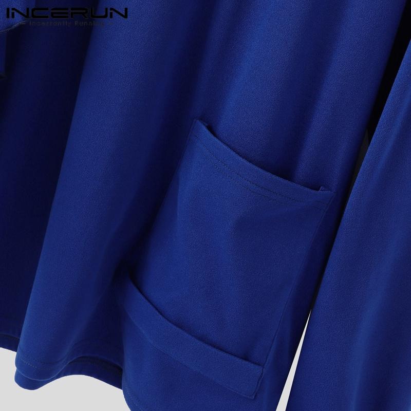 INCERUN Autumn Men High Cowl Neck Long Sleeve Ruffled Irregular Casual Tops T-shirts