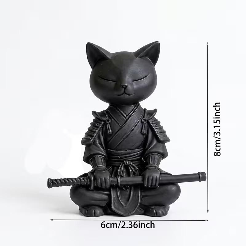 Dark Samurai Cat Statue, Zen Sword Ornament, Plastic Desktop Collectible Model, Home & Office Decor, Themed Gift for Christmas,