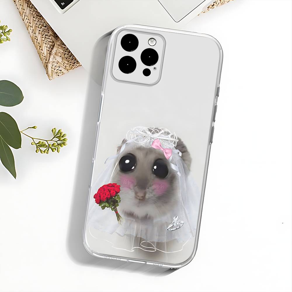 Sad Hamster Meme Phone Case For iPhone 17,16,15,14,13,12,11 Pro,Max,Plus,X,XS,XR,SE4,E Mini Transparent Soft Cover