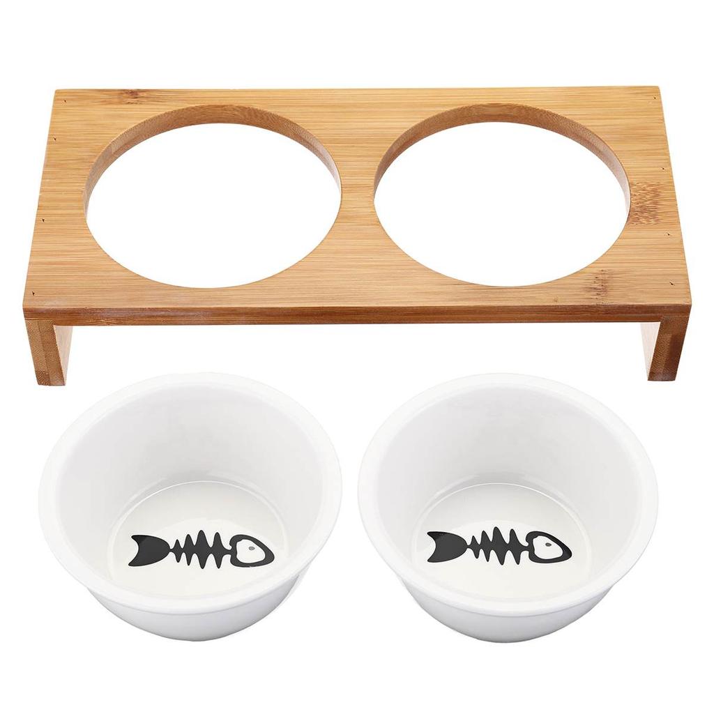 Cat Dog Feeders Bowl Pet Food Water Bowl 1/2 Bowls Ceramic Tableware Bamboo Frame Antiskid Pet Supplies Dog Cat Feeding Bowl