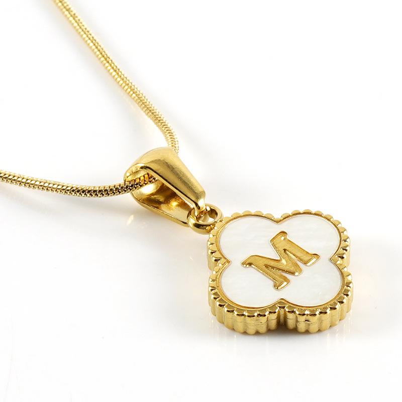 Simple 18K Four-leaf Clover Letter Necklace Female Snake Bone Chain Shell Letter Pendant Jewelry 2026