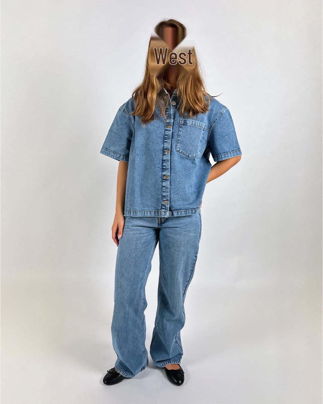 

2025 Retro Summer Denim Short-Sleeve Shirt for Women XL