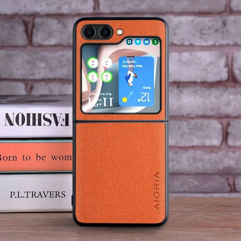 

Чехол для Samsung Galaxy Z Flip 5 4 3 Z Flip5 5G, роскошный текстильный кожаный чехол для Samsung Galaxy Z Flip 5, чехол-капа Z Flip 5 оранжевый