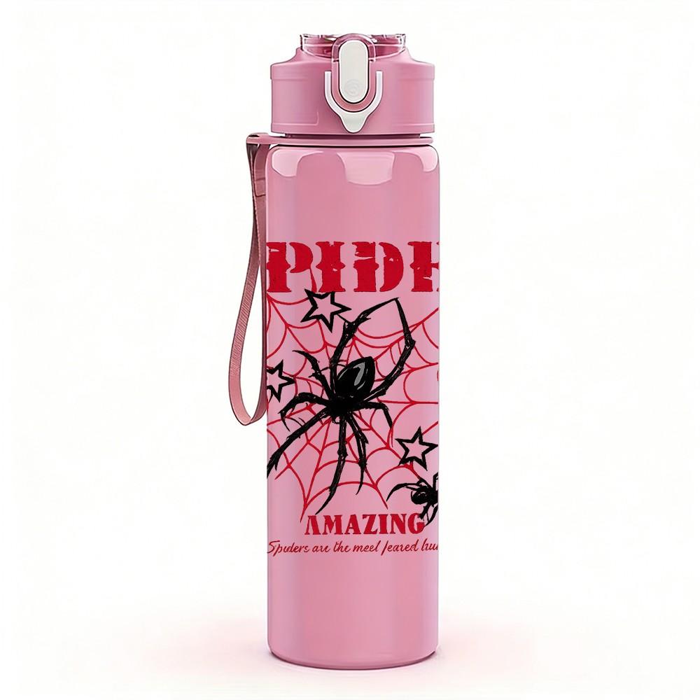 1PC Spider Web Scary Insect Print 750ml Color Plastic Sports Water Bottle Leakproof Flip Straw Lid Suitable for Sports Office Home Use