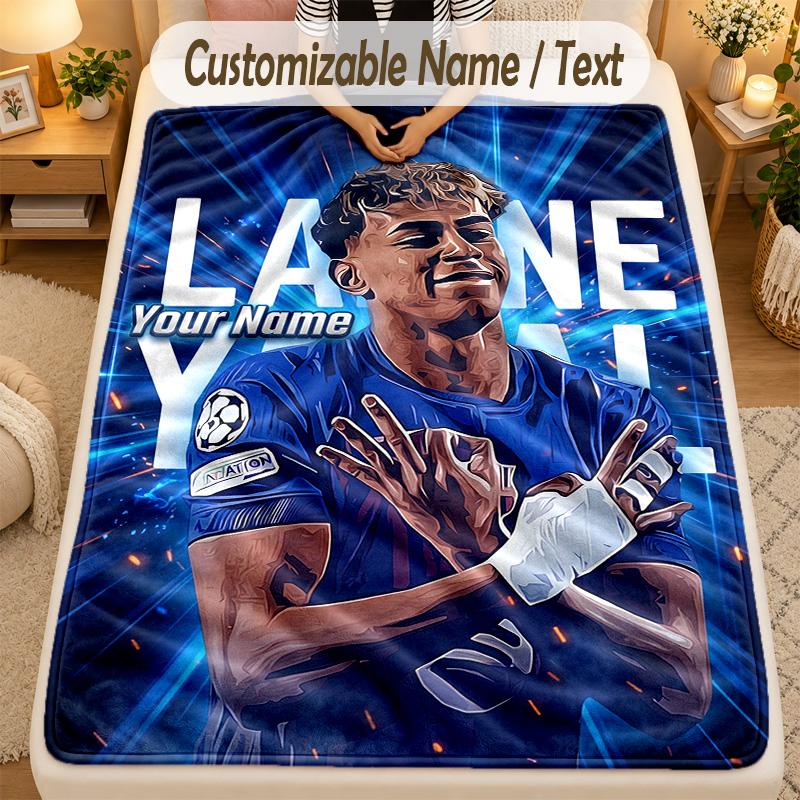 Flannel BlanketLamine Yamal Custom Name Text Personalized Soft Warm Throw Blanket Home Decor Gift