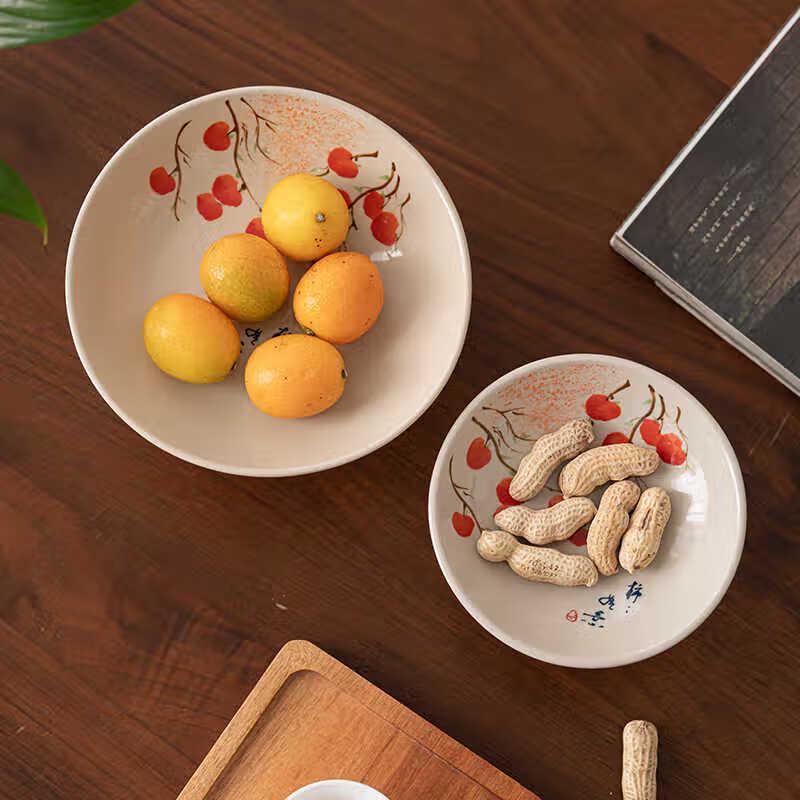 VAKADA Chinese Retro Ceramic High-Foot Dessert Plates (Set of 4)