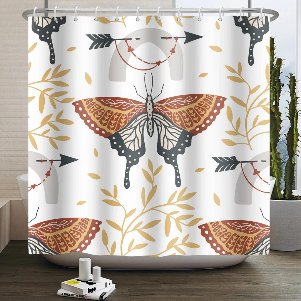 Moth Shower Curtain Moon Phase Butterfly Mushroom Psychedelic Tarot Gothic Shower Curtain for Bathroom Waterproof Bath Curtain