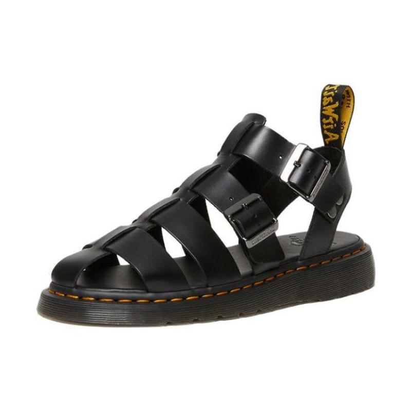 Dr. Martens Leather Hollow Out Roman Sandals Unisex Black 30766001