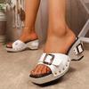 2025 New Women Wedge Sandals Metal Buckle Casual Platform Sandals Women British Style Rome Comfy Soft High Heels Shoes for Women