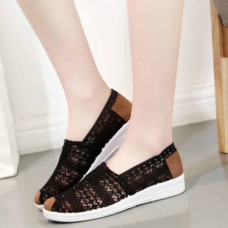 Fashionable Hollow Out Single Shoe 2024 Summer New Cloth Shoe Flat Bottom Comfortable Mesh Breathable Versatile Women's Shoes