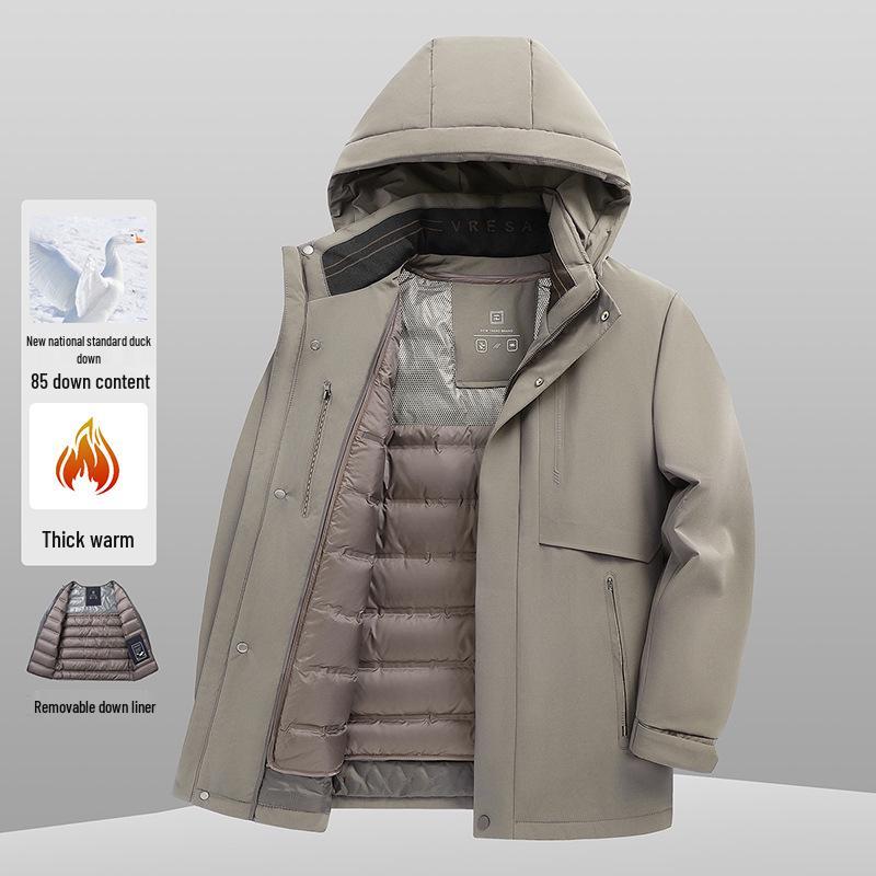 

Men s Hooded Winter Down Jacket - Thick, Warm, Windproof, Multi-Wear Casual Outerwear 4XL (195 cm) for 190-210 jin хакі