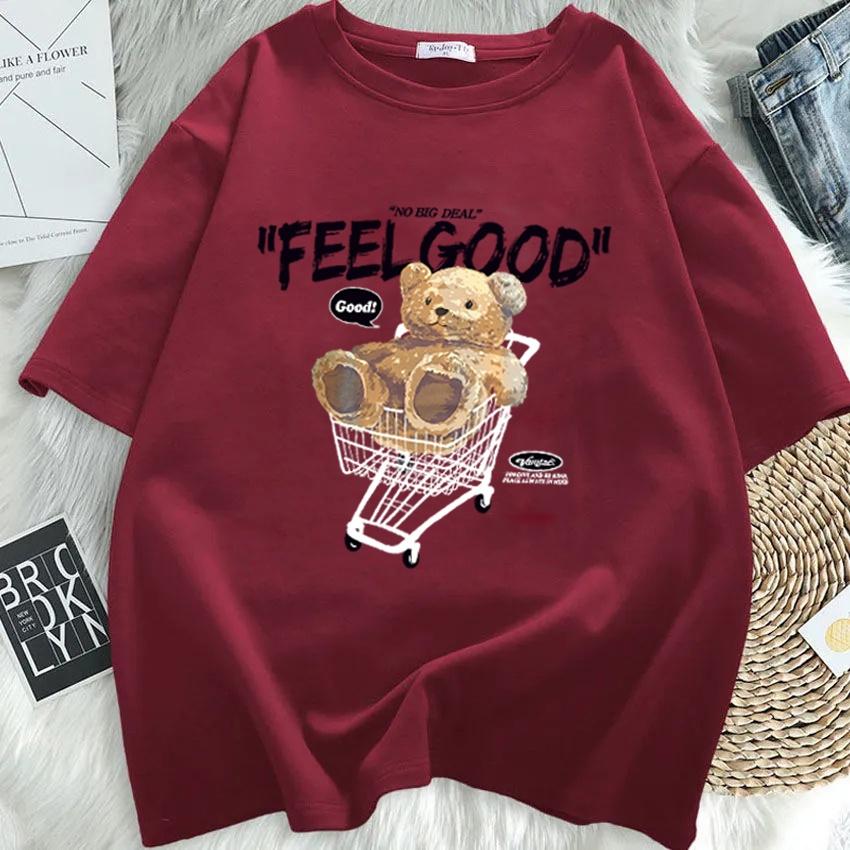 Cartoon Bear Short Sleeve Tshirt Women Loose Top Fashion Korean Style Tee