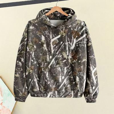 Women Fall Winter Hoodie with Big Front Pocket 3D Maple Printing Loose