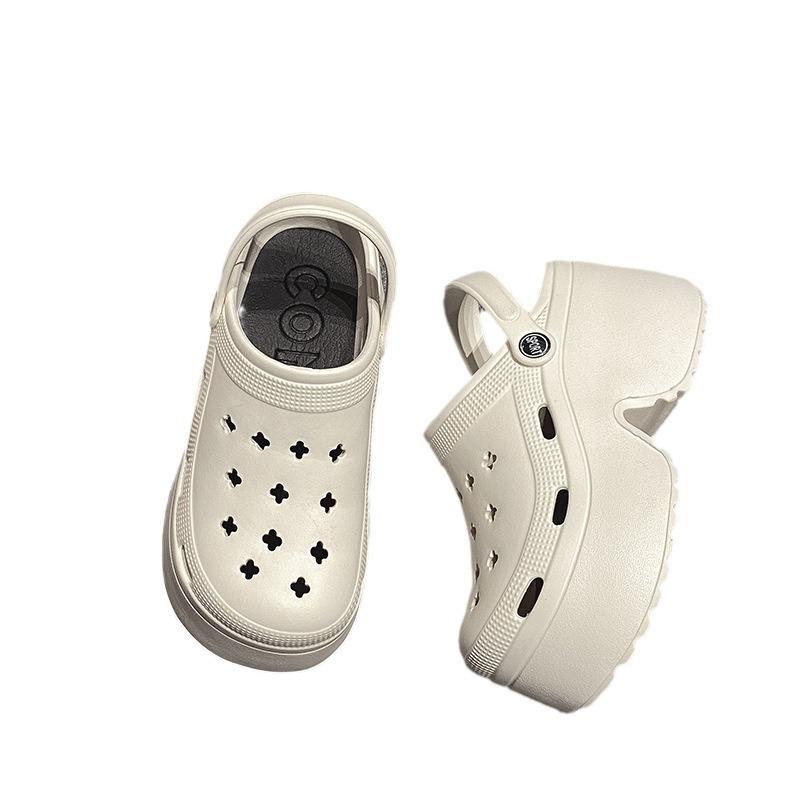 New hole shoes women's summer high heels wear thick soles non-slip beach bag head drag sandals women