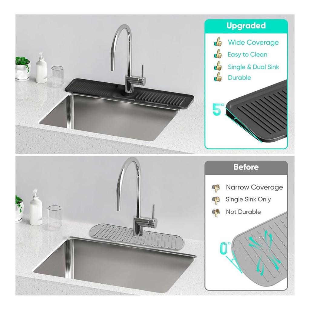 24 tums längre kranmatta för diskbänk i kök Badrum Köksdiskho Stänkskydd Silikonmatta för kran i diskbänk Stänkskydd