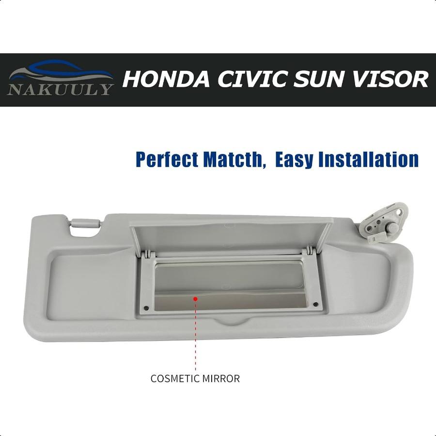 Nakuuly Left Driver and Right Passenger Side Sun Visor Gray Compatible with  Civic 2006 2007 2008 2009 2010 2011 Replaces # 832