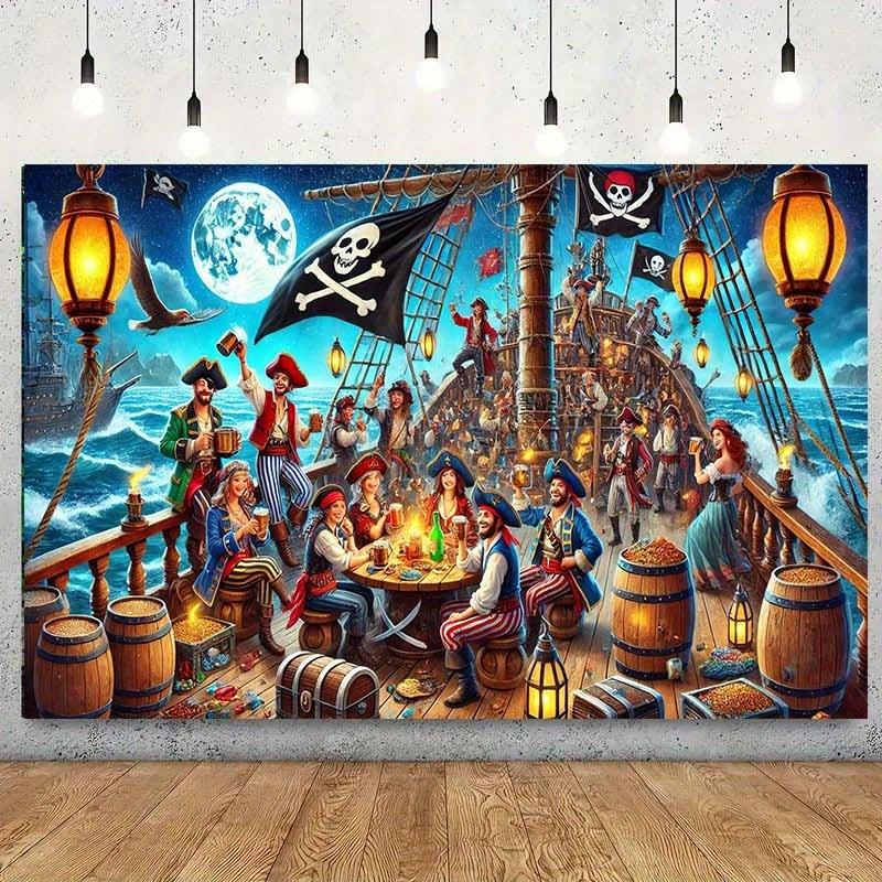 1 Pirate Themed Party Banner with Treasure Chest Skull and Cross Bone Design Suitable for Birthdays Holidays Parties