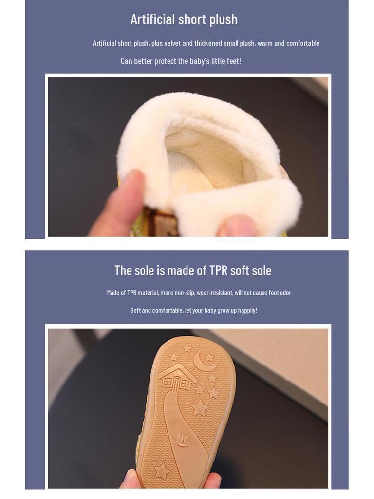 Warm Toddler Fleece-Lined Winter Shoes for Boys & Girls, Soft Sole, Non-Slip, Ages 1-2