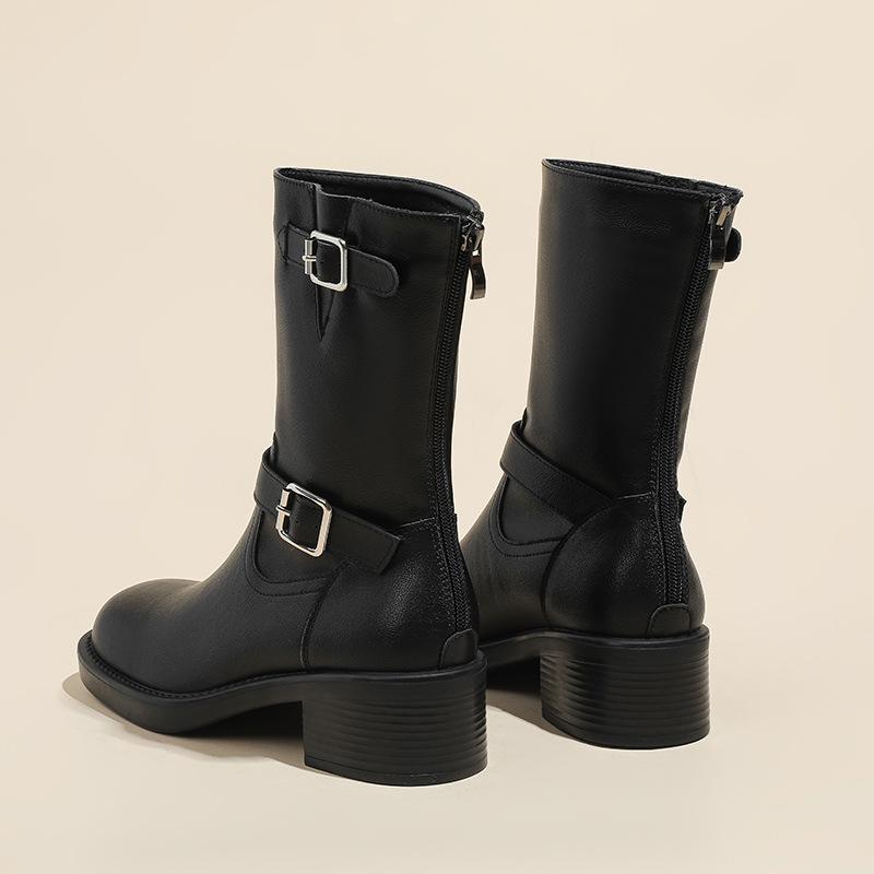 Retro Western Cowboy Boots Women's 2025 Autumn and Winter New Brown Martin Boots Medium and High Thick Heel Knight Boots Short Boots Women