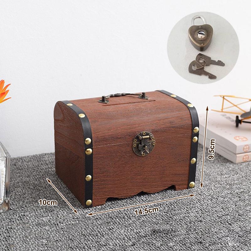 1 Set Vintage Treasure Storage Box Wooden Treasure Chest With Lock Piggy Bank Organizer Saving Box Case For Home Decoration