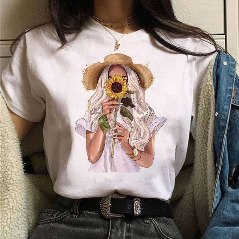 Women T Shirt Fashion Casual Female Print Shirt Loose Women Oneck Tops Harajuku 90s Girls Kawaii T Shirt Korean Style Clothes