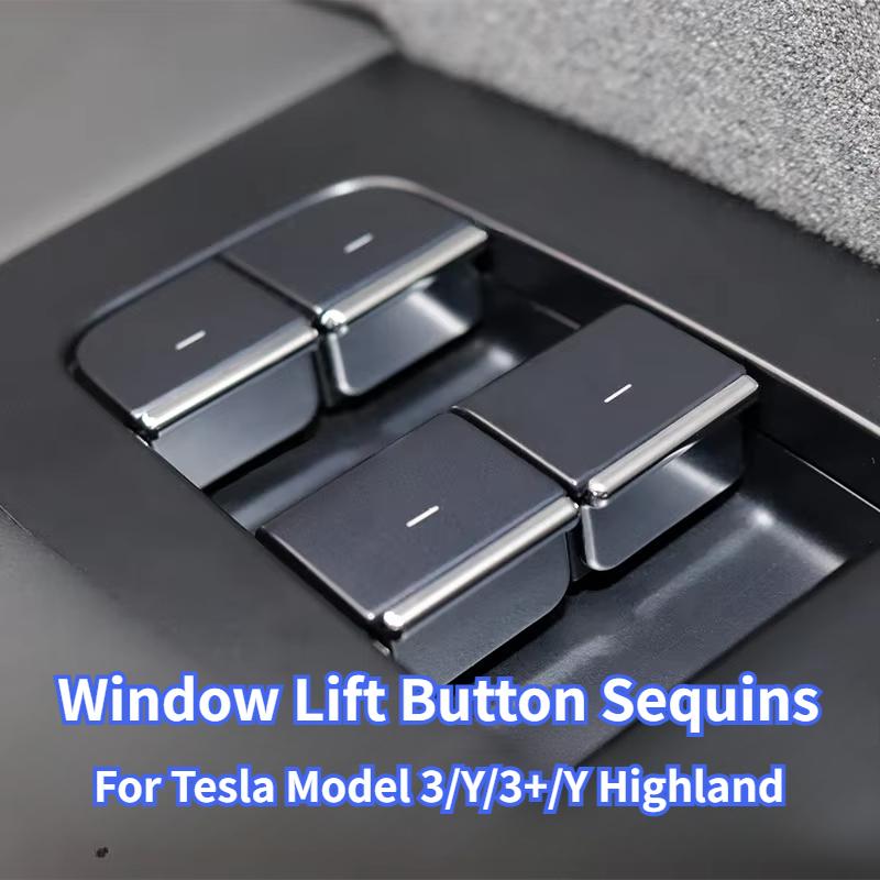 Window Lift Button Sequins Trim for Tesla Model 3/Y/3+ Modely Launch 2025 ABS 7PCS Chrome Window Switch Button Cover Accessories