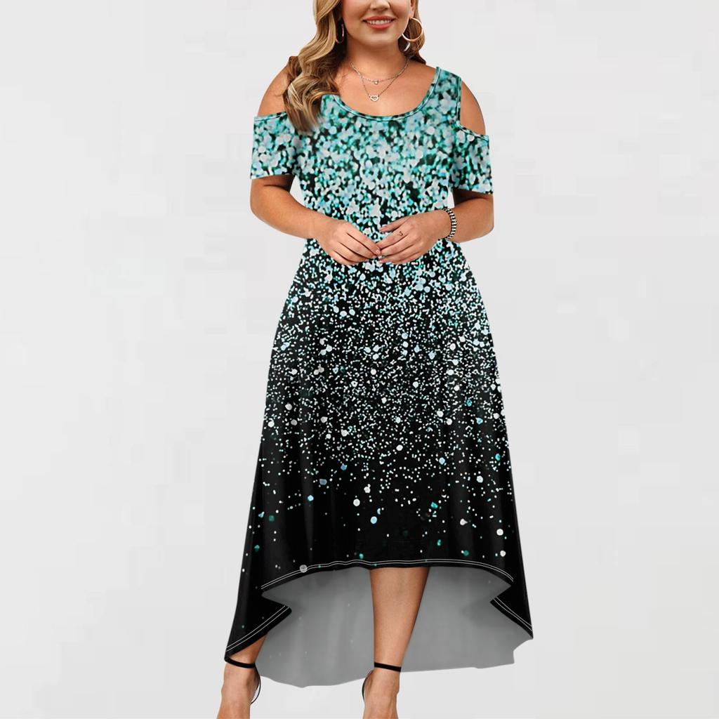 Women's Casual Fashion Printed Dress Round Neck Short Sleeve Pullover Dresses