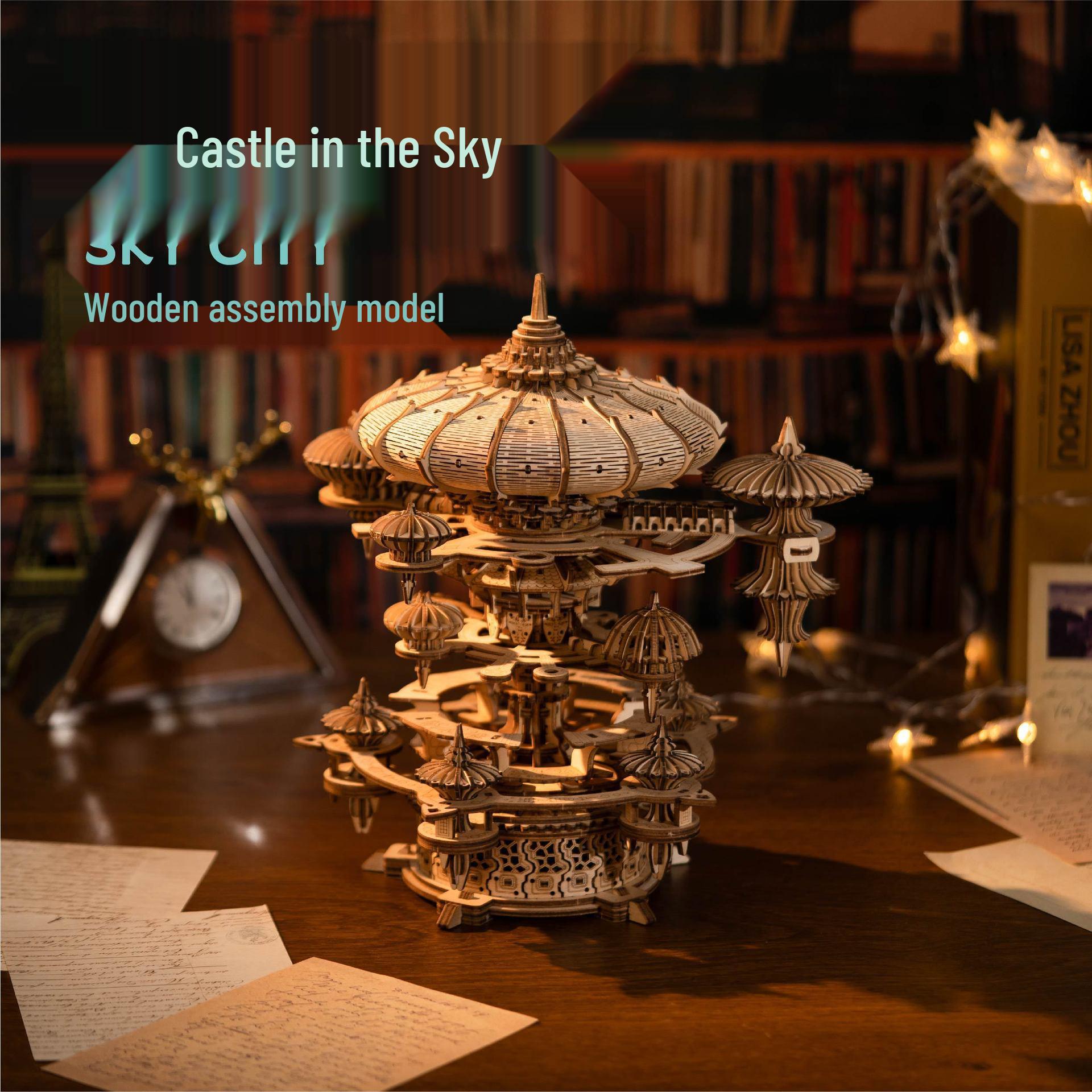 Ruotai Ruoke 3D Wooden Music Box Puzzle - 8-Note Castle in the Sky Single Music Box