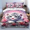 White tiger with roses. Bedding sets Duvet cover sets Duvet covers Pillowcases(1 * Duvet Cover 2 * Pillowcases without duvet insert)