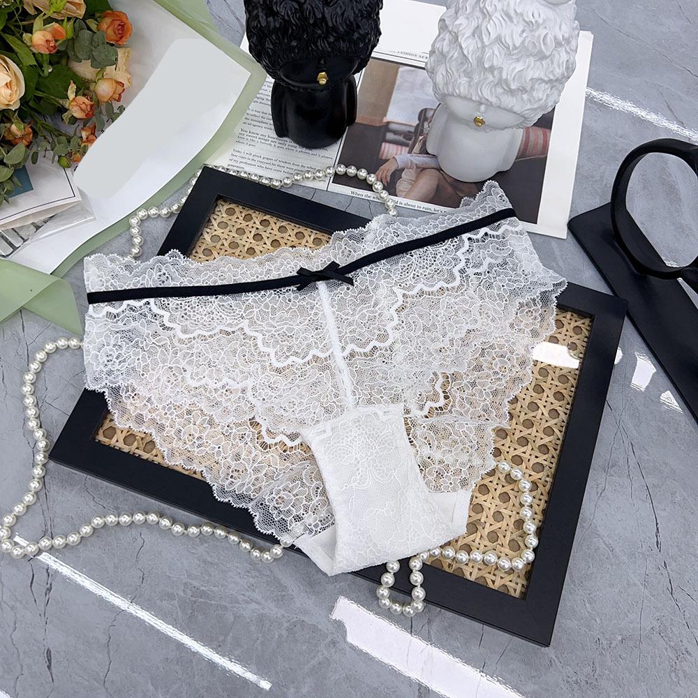 TERMEZY Women Lace Sexy Panties Breathable Underpants Seductive Soft Briefs Low-Rise Bow Hollow Out Transparent Lingerie