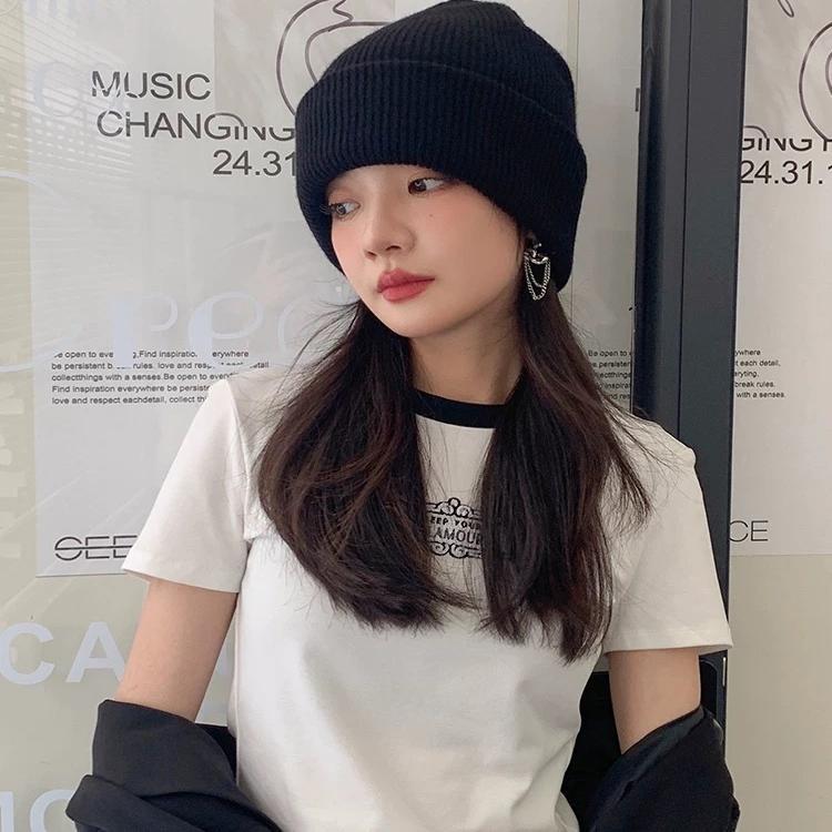 Sheep Wool Solid Color Versatile Knitted Hat Warm Autumn and Winter Woolen Hat High Quality Small Face