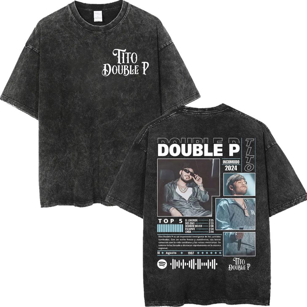 Vintage Washed Tito Double P Merch Tshirts Men Women Fashion Casual Oversized Tshirt High Quality Cotton Short Sleeve T Shirt